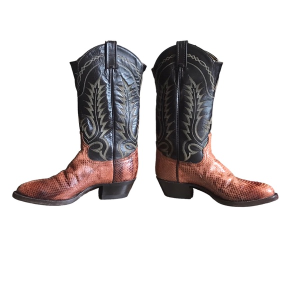 Mens 7 D Tony Lama Python Snakeskin Two Toned Black And Brown Roper Cowboy Boots - Picture 6 of 13